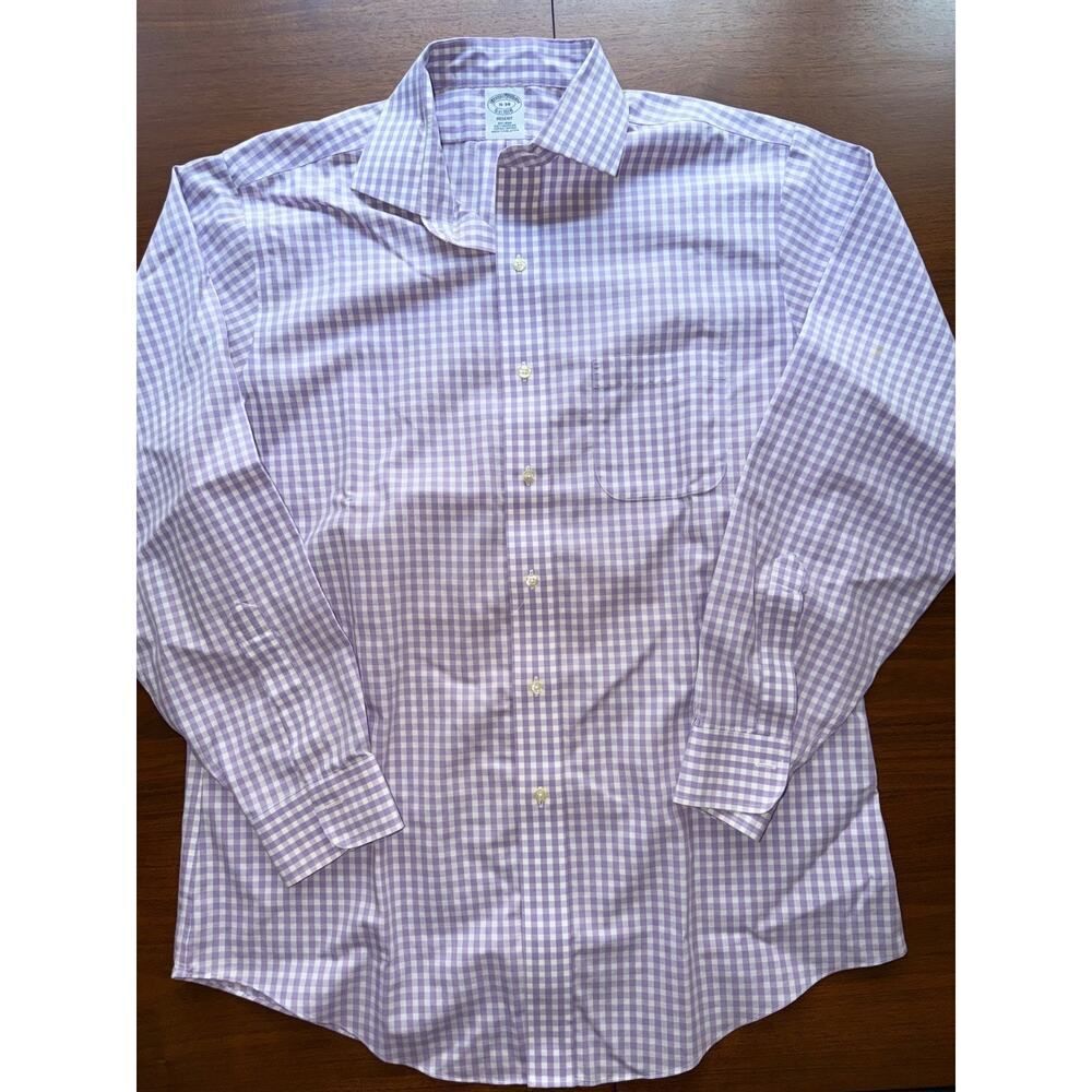 Brooks Brothers Men's Regent Fit Purple Gingham Supima Dress Shirt - Size 16-34